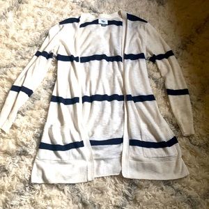 Old Navy Open Front White and Navy Cardigan